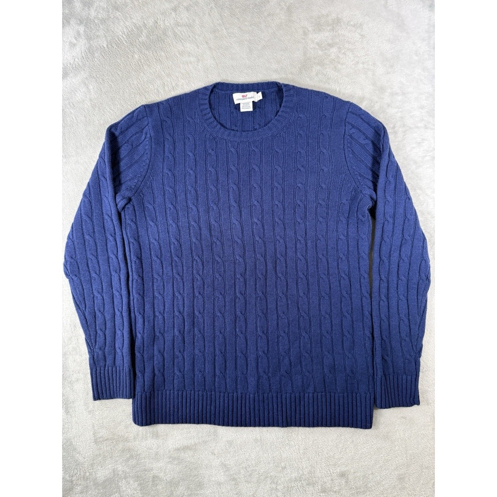 Vineyard Vines Sweater Womens Large Blue Cable Knit Cashmere Wool Blend Pullover